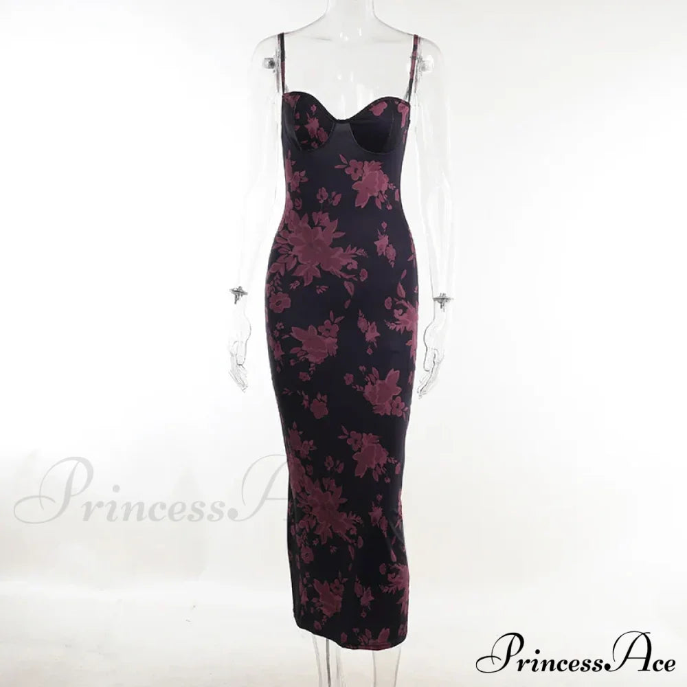 Spaghetti Strap Print Prom Mesh Wedding Guest Evening Party Flower Dress