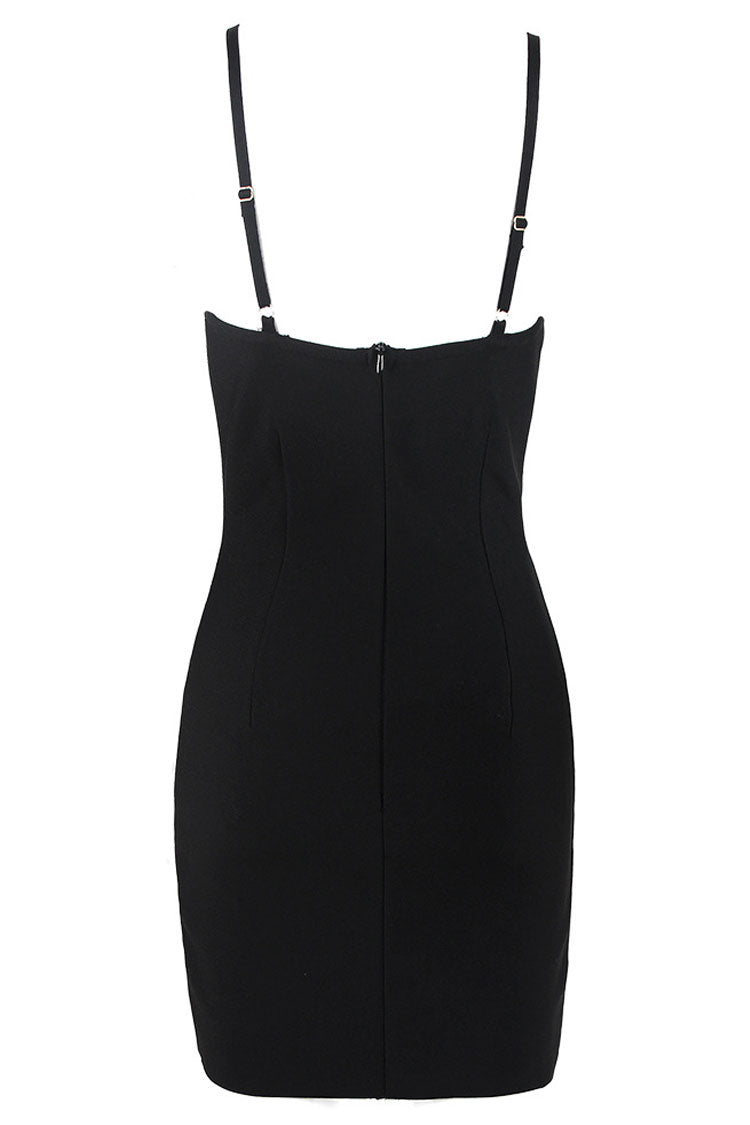 Shimmer Crystal Petal Embellished Bandage Slip Mini Dress - Black