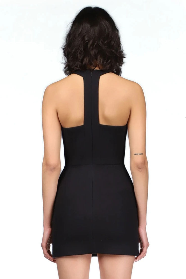 Sequined Rhinestone Cutout Sleeveless Bodycon Bandage Cocktail Mini Dress - Black