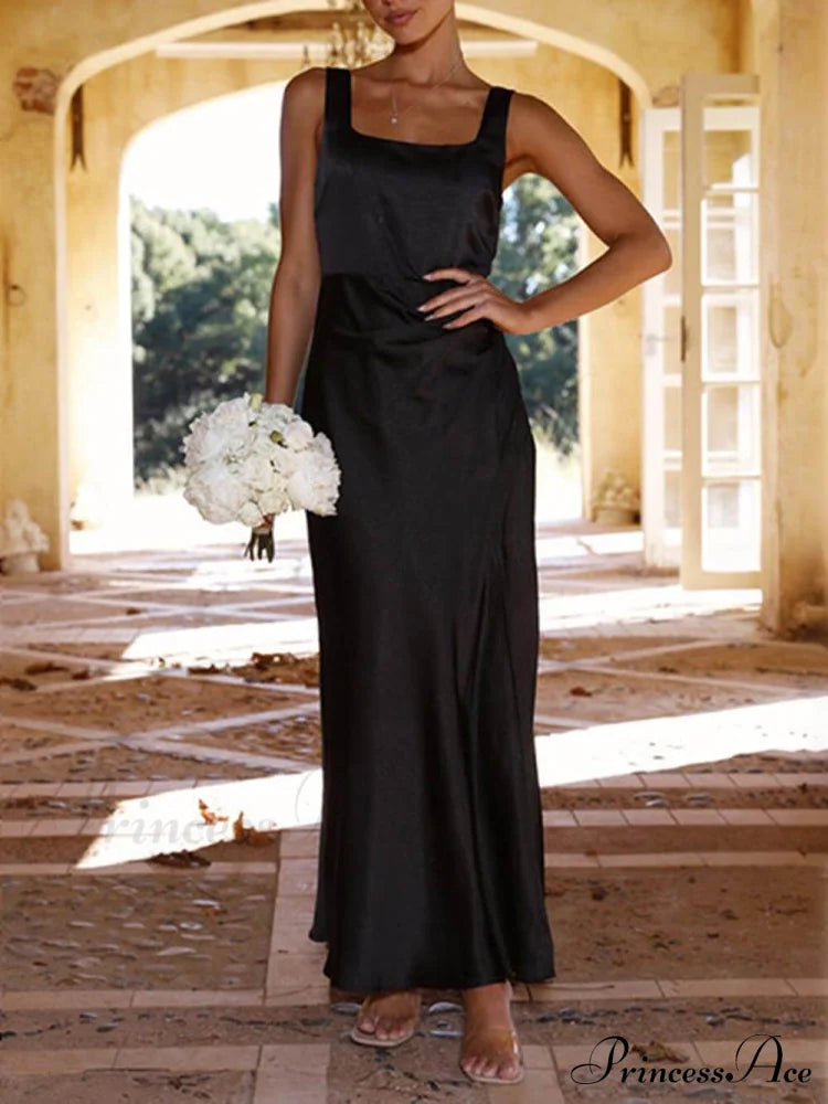 Halter Summer Satin Charming Bridesmaid Prom Midi Dresses