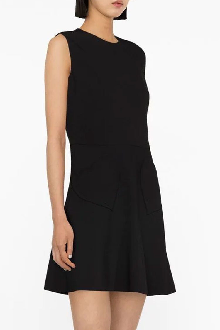 Crew Sweet Neck Sleeveless Heart Pocket Skater Mini Dress - Black