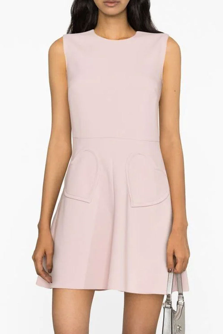 Crew Sweet Neck Sleeveless Heart Pocket Skater Mini Dress - Light Pink