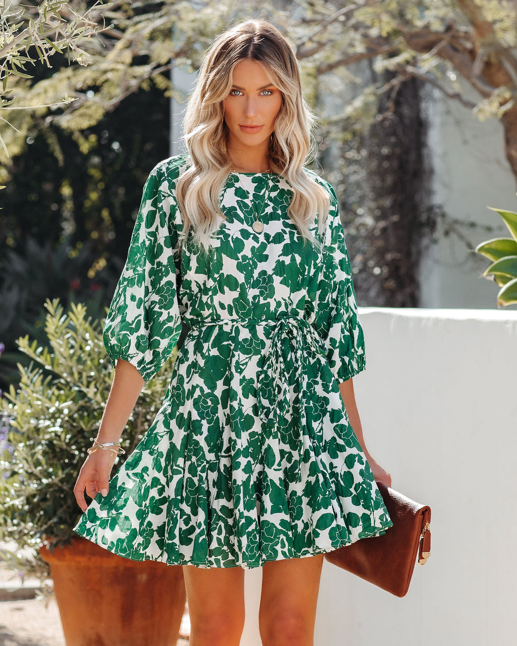 Cotton Tansy Rope Tie Ruffle Dress Green
