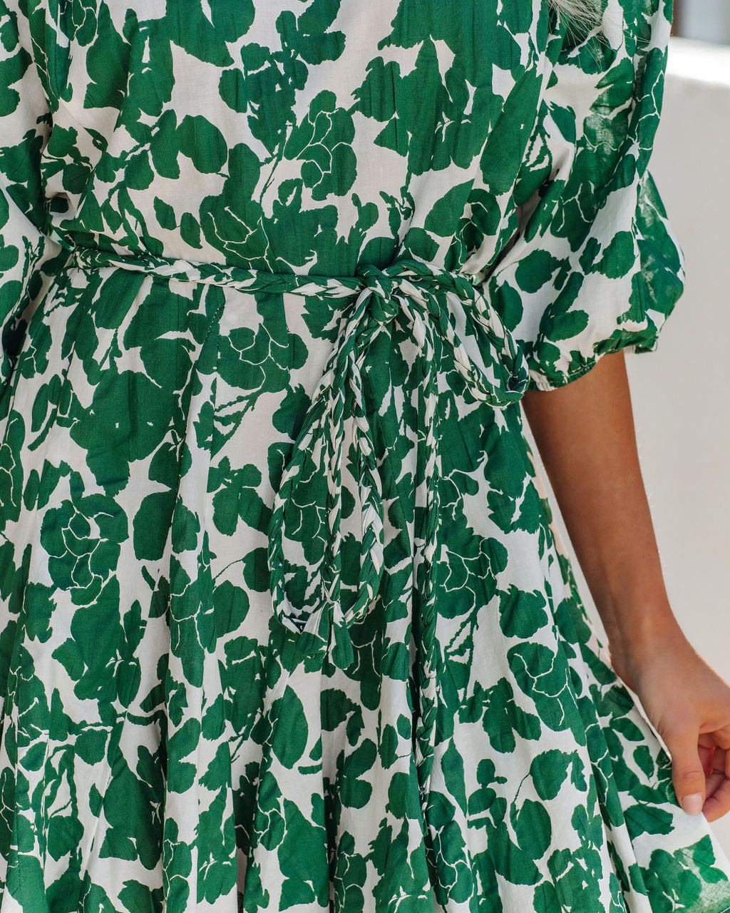 Cotton Tansy Rope Tie Ruffle Dress Green