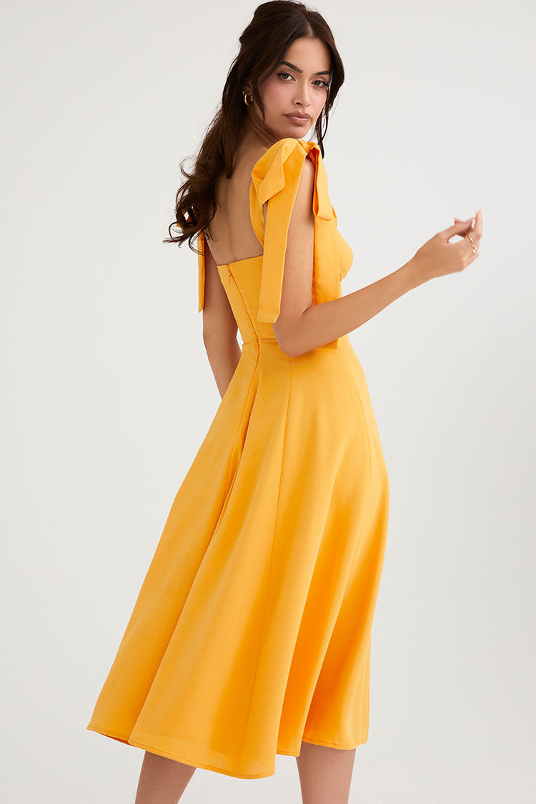 Strap Tie Fit & Flare High Slit Slip Midi Dress - Yellow