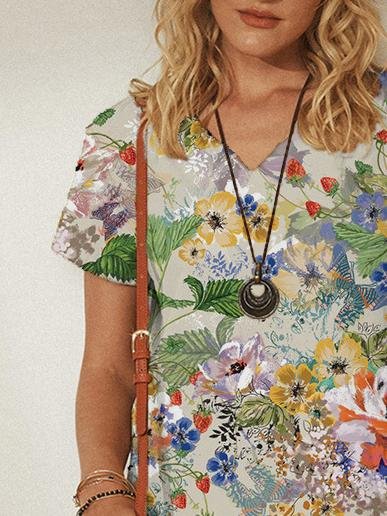 neck V Pullover Short Sleeve Loose Dress