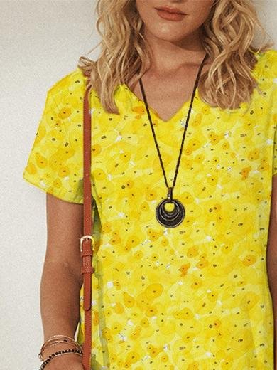 neck V Pullover Short Sleeve Loose Dress
