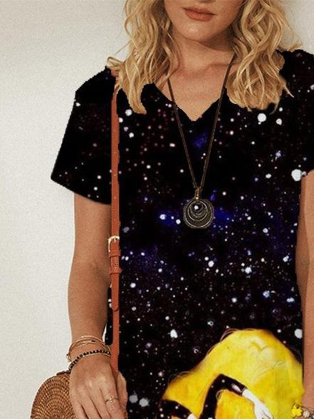 neck V Pullover Short Sleeve Loose Dress