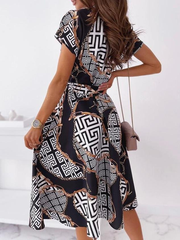 neck V Short sleeved Shirt Dress