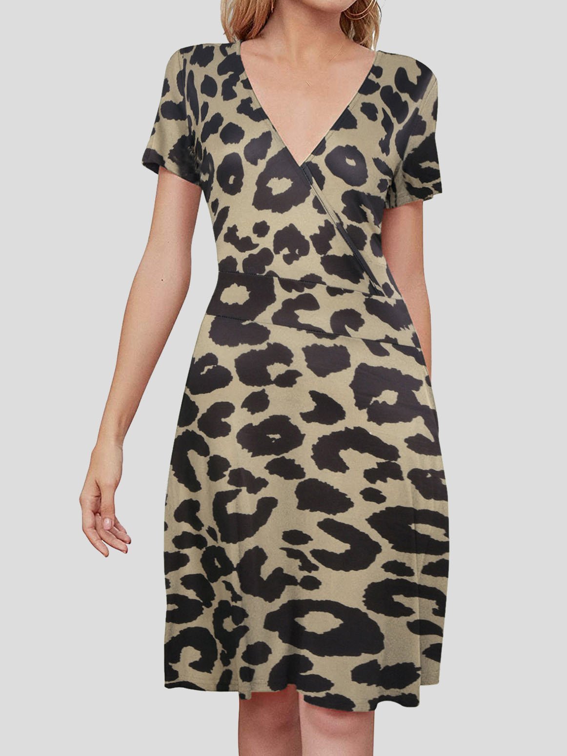 neck V Short sleeved Sun Flower Print Dress