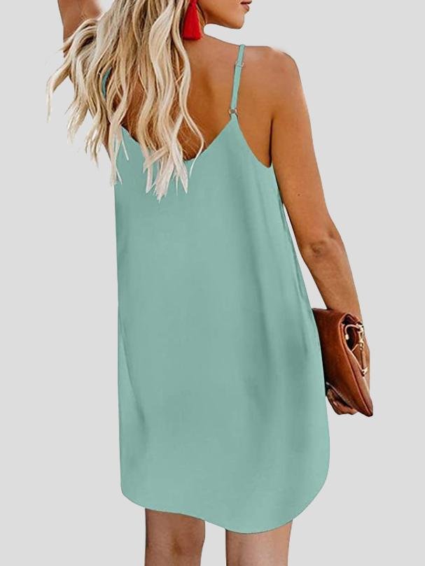 neck V Single breasted Sleeveless Suspender Dress