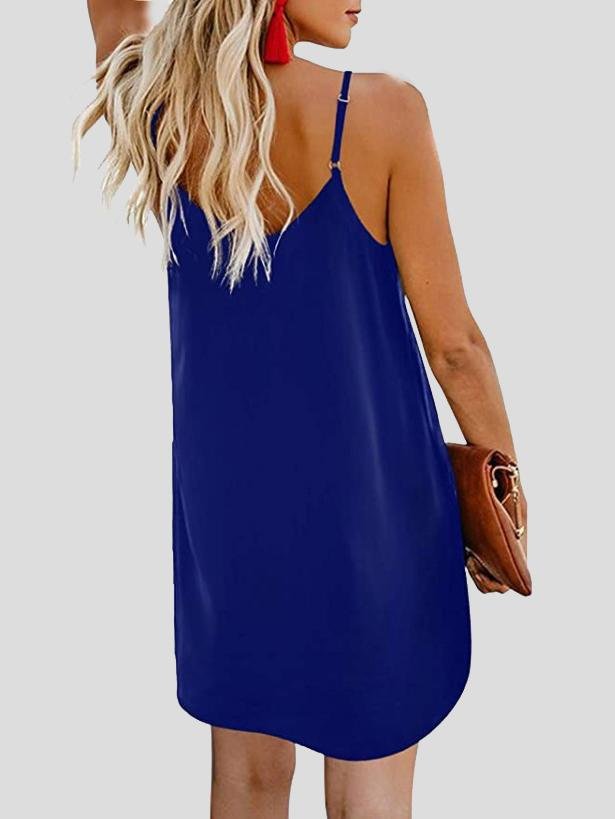 neck V Single breasted Sleeveless Suspender Dress