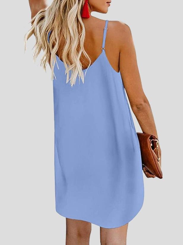 neck V Single breasted Sleeveless Suspender Dress