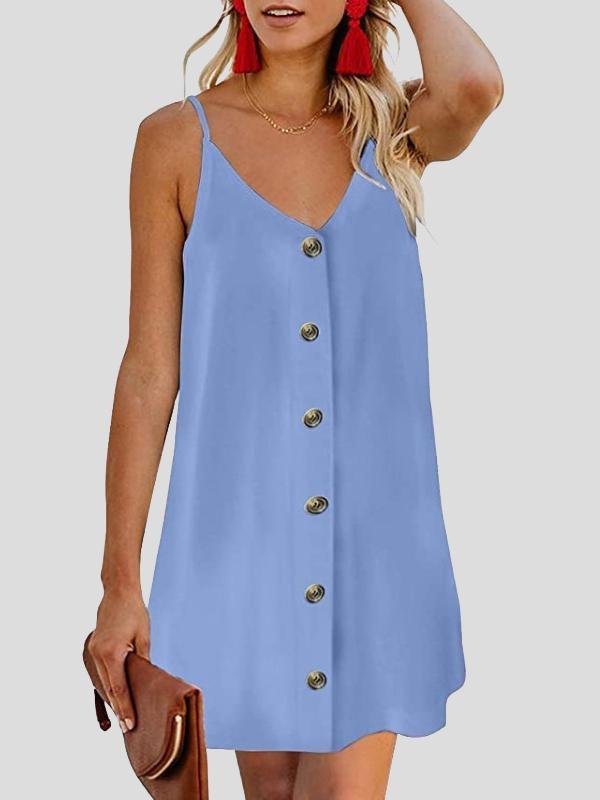 neck V Single breasted Sleeveless Suspender Dress