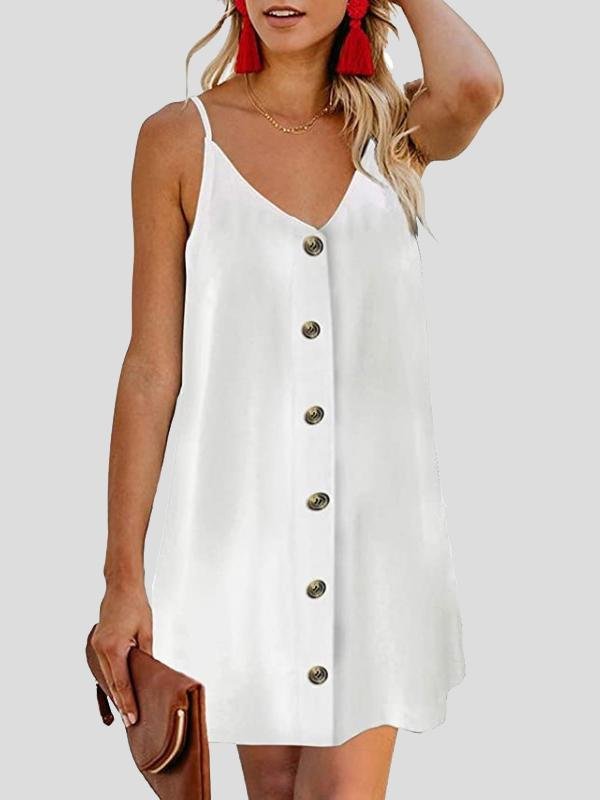 neck V Single breasted Sleeveless Suspender Dress