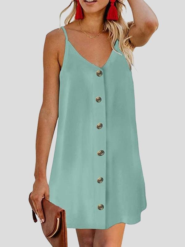 neck V Single breasted Sleeveless Suspender Dress
