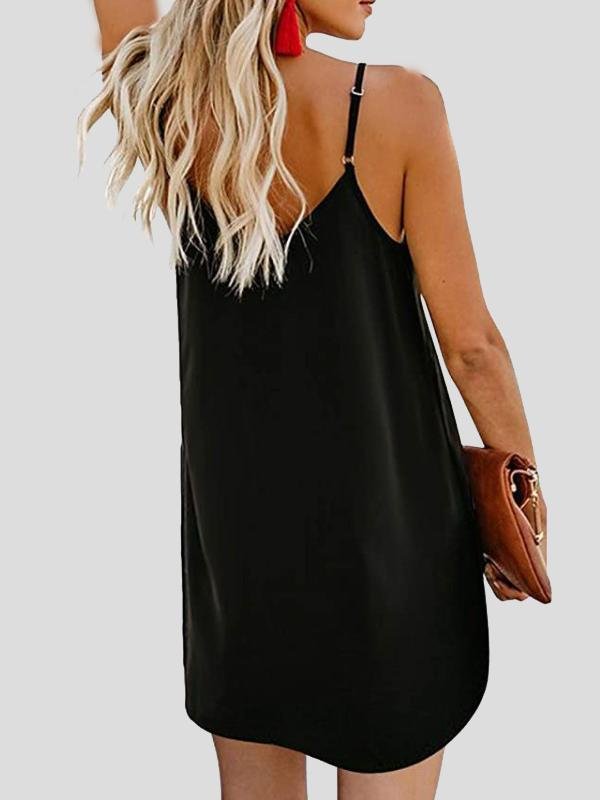 neck V Single breasted Sleeveless Suspender Dress