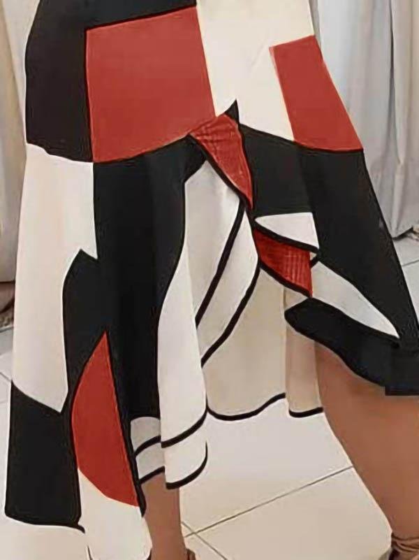 neck V Sleeveless Contrast Print Ladies Dress