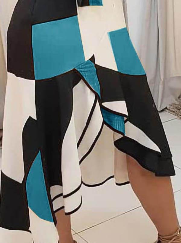 neck V Sleeveless Contrast Print Ladies Dress