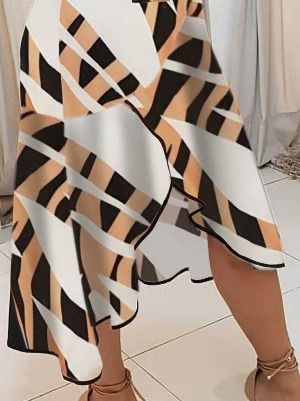 neck V Sleeveless Contrast Print Ladies Dress