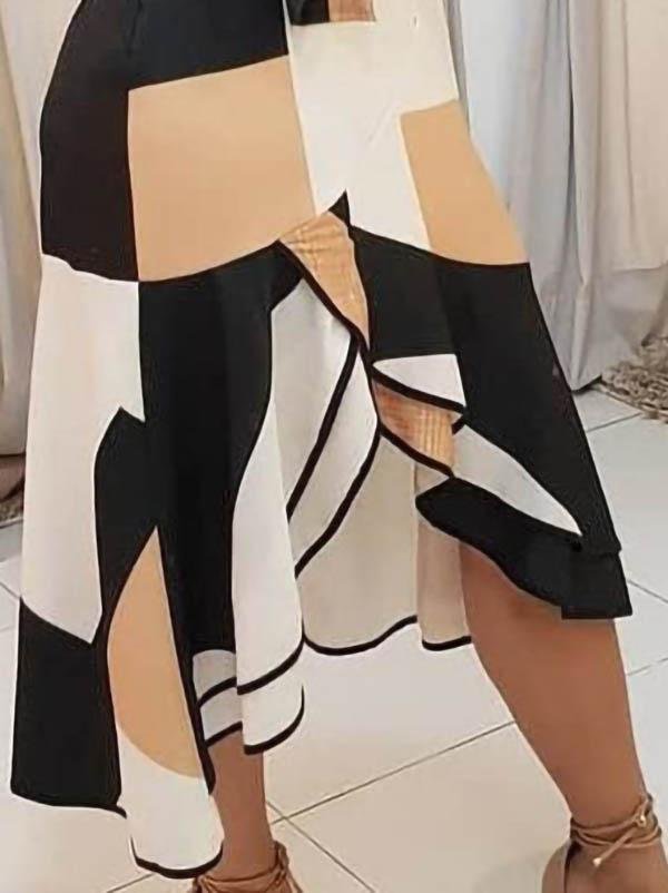 neck V Sleeveless Contrast Print Ladies Dress
