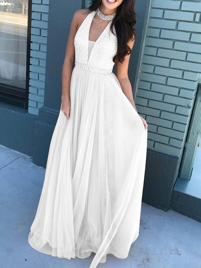 V neck Sleeveless Halterneck Trend Dress