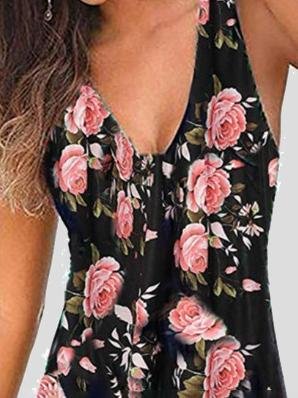 neck V Sleeveless Print Mini Dress
