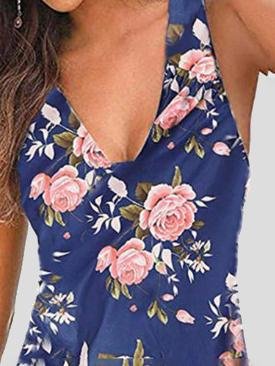 neck V Sleeveless Print Mini Dress