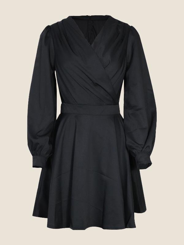V neck Solid Refined Dress