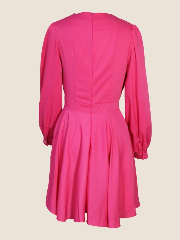 V neck Solid Refined Dress
