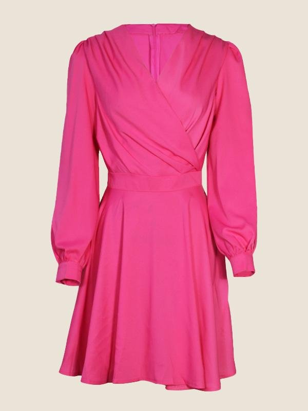 V neck Solid Refined Dress