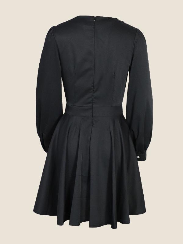 V neck Solid Refined Dress
