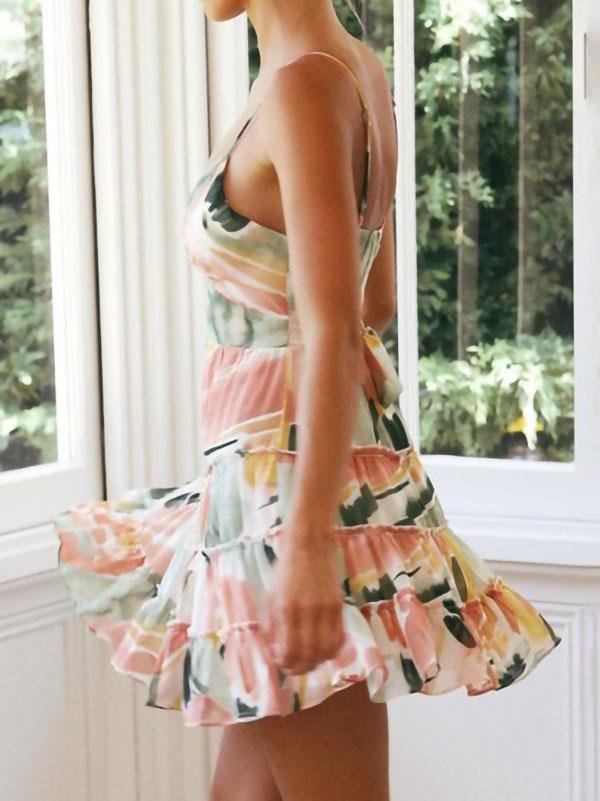 neck V Stitching Print Dress