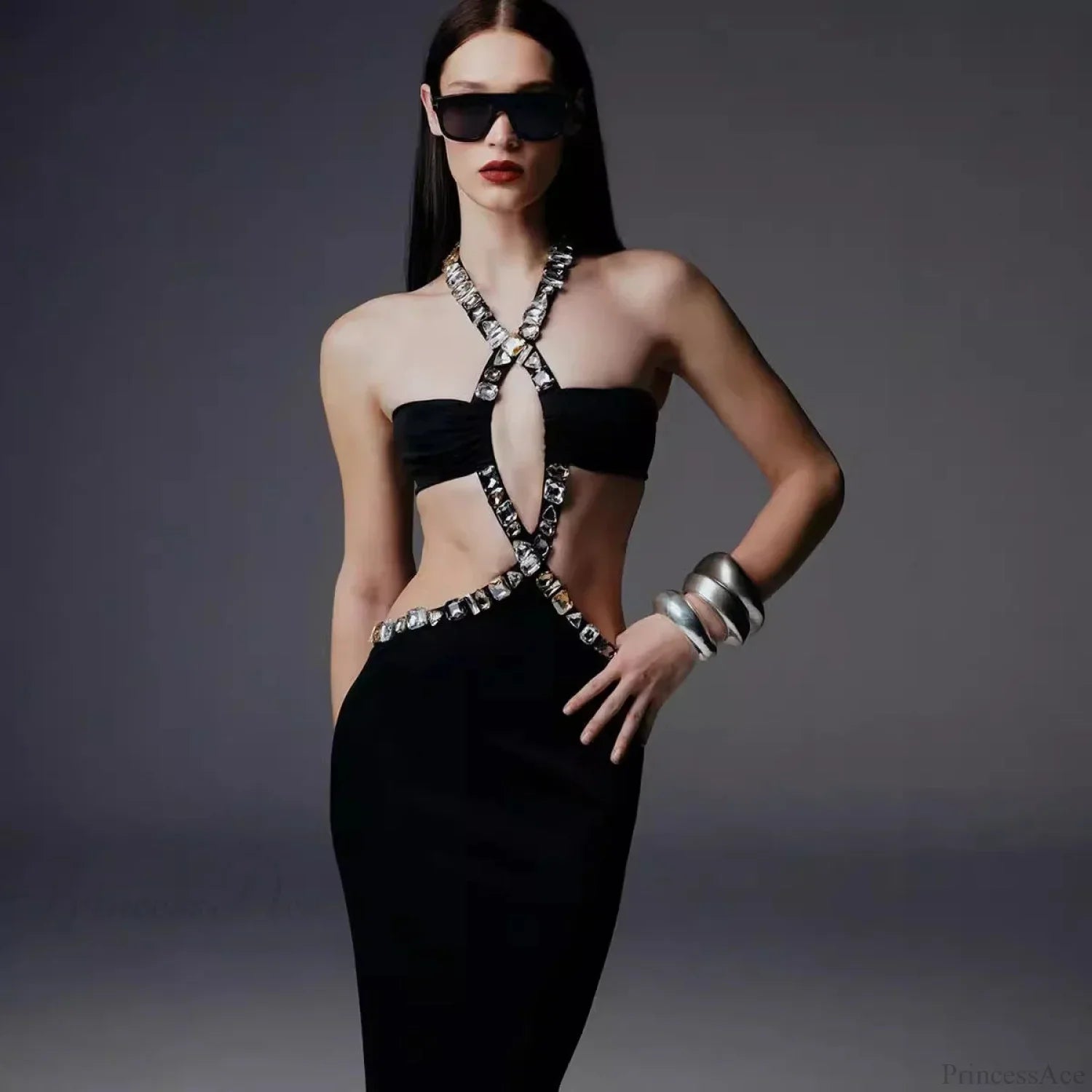 Retro Gothic Strapless Bodycon Beaded Prom Dress