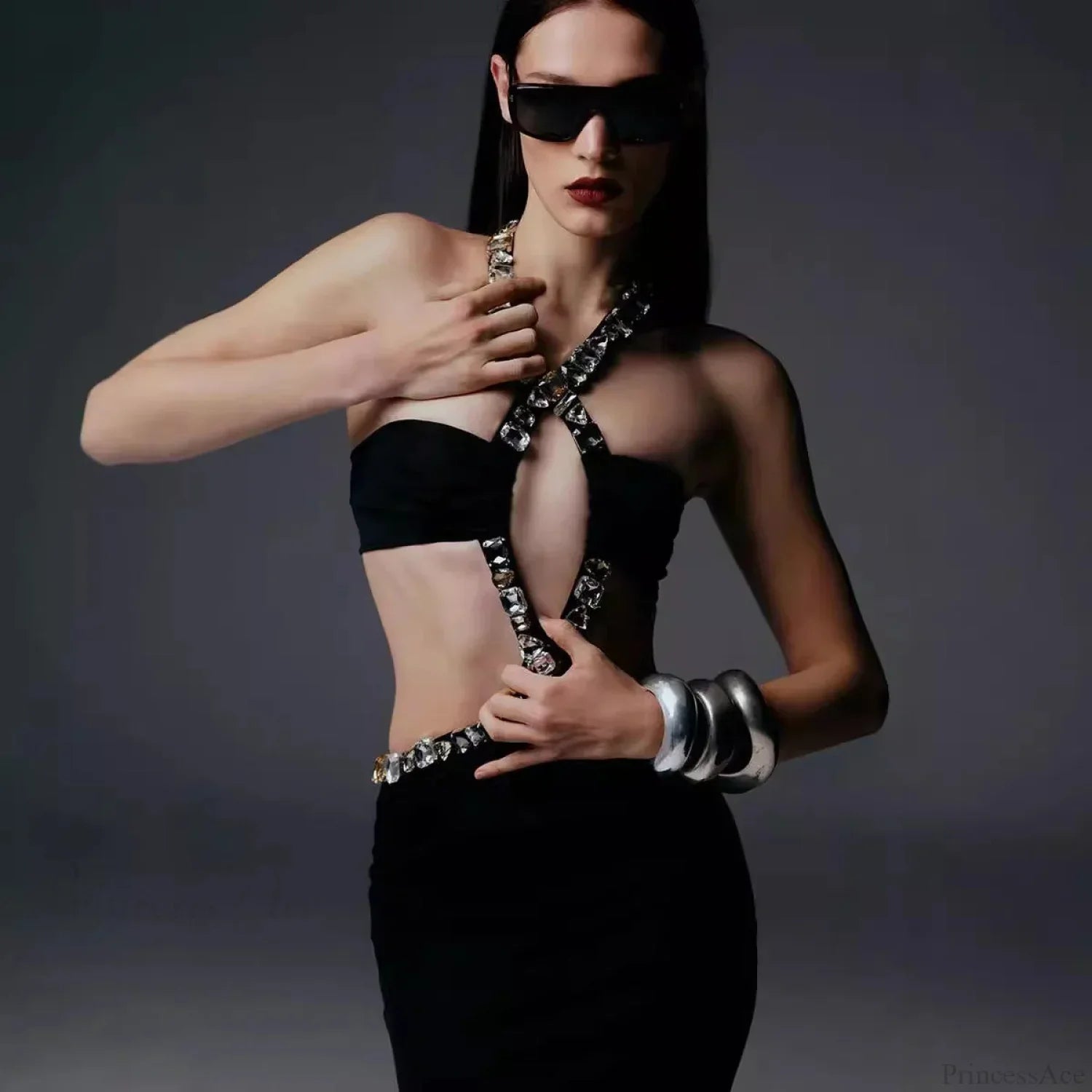 Retro Gothic Strapless Bodycon Beaded Prom Dress