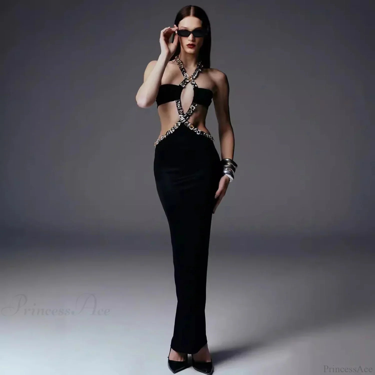 Retro Gothic Strapless Bodycon Beaded Prom Dress