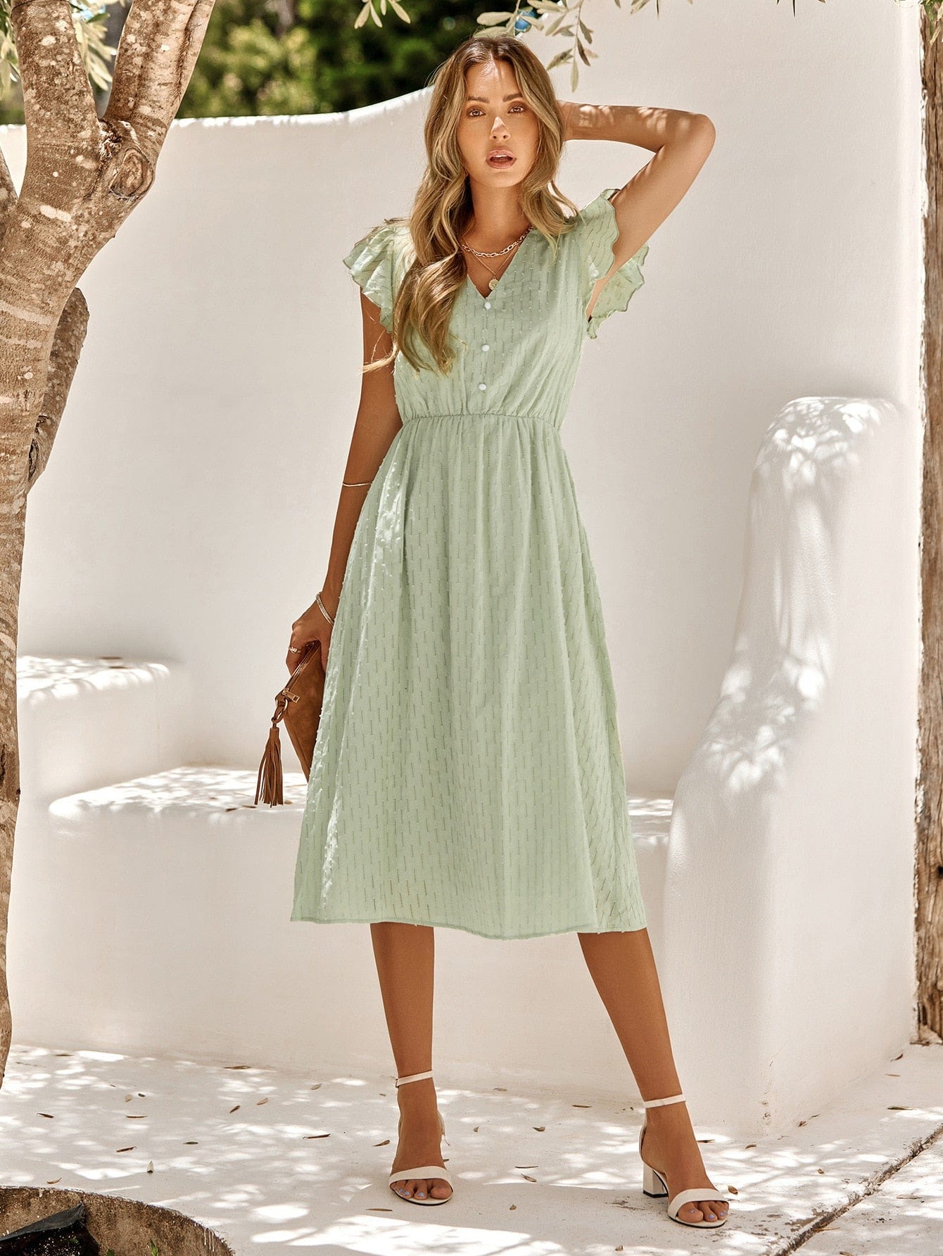 Valeria Aesthetic Green Midi Wedding Guest Dress Evening Wear Edit