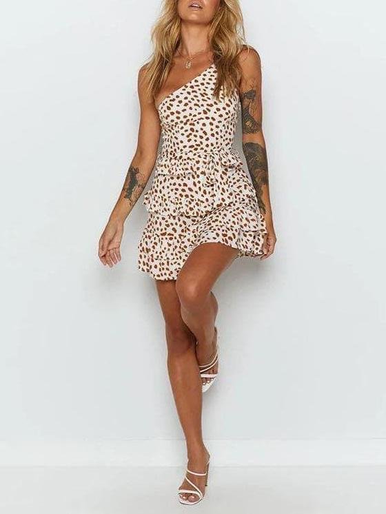 Women Leopard Print Flower Mini Dress