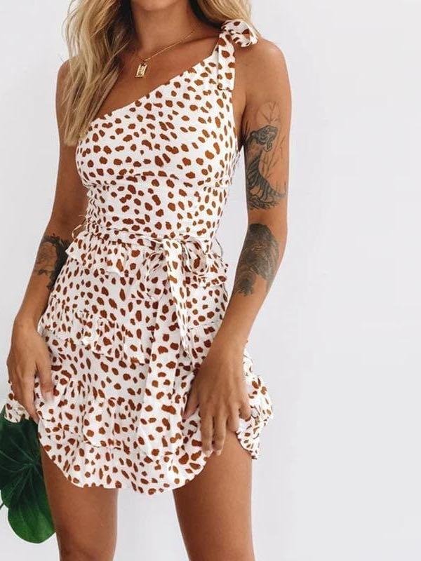 Women Leopard Print Flower Mini Dress