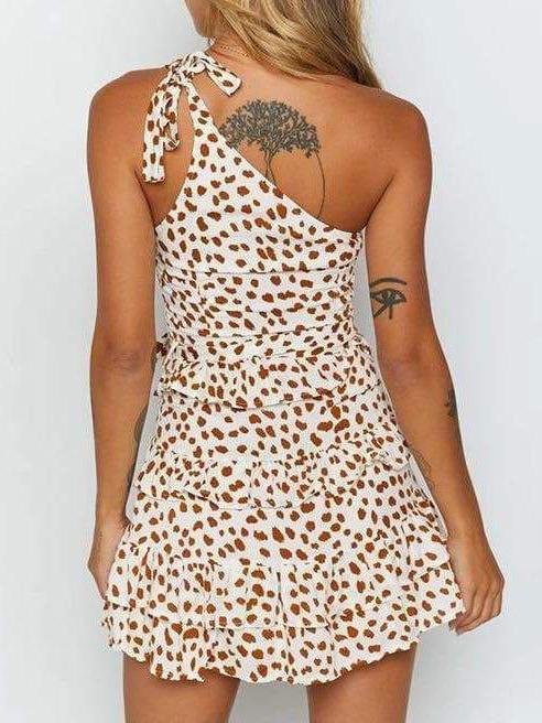 Women Leopard Print Flower Mini Dress