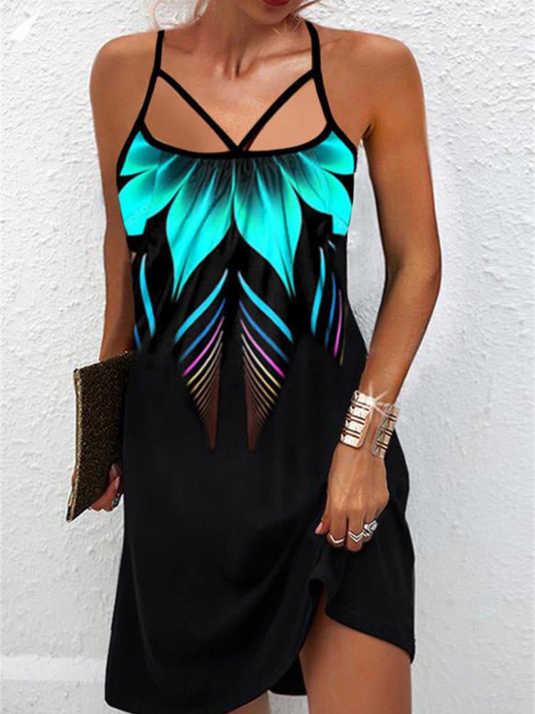 Easygoing Printed Suspender Mini Dress