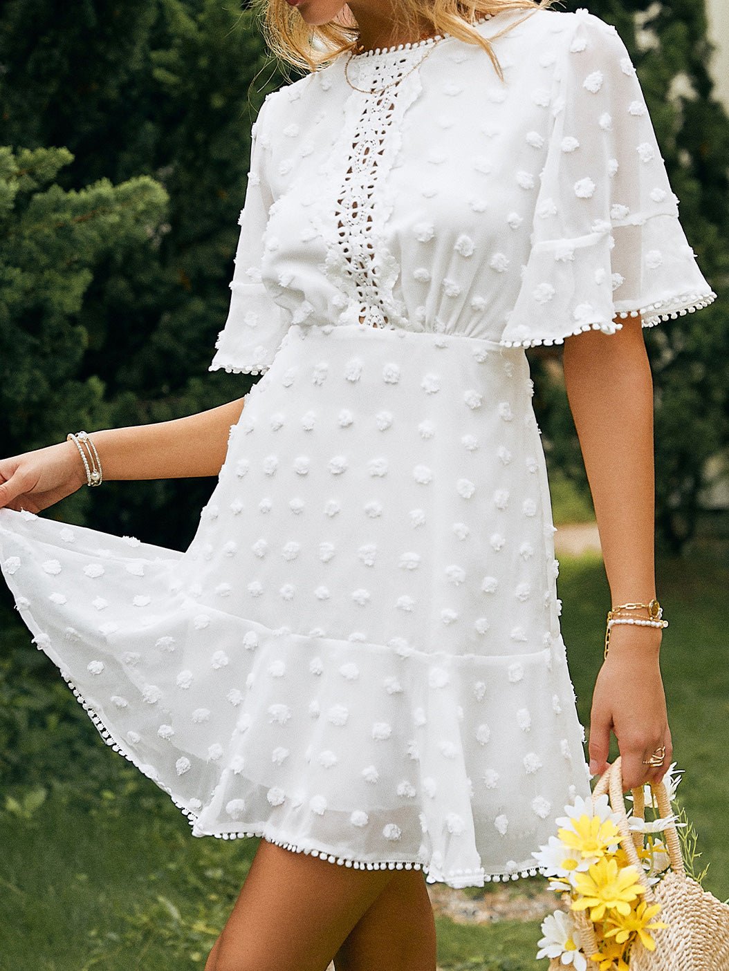 Polka Jacquard Dot Lace Fringed Dress