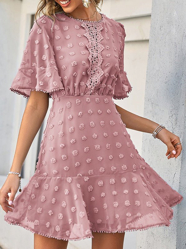 Polka Jacquard Dot Lace Fringed Dress