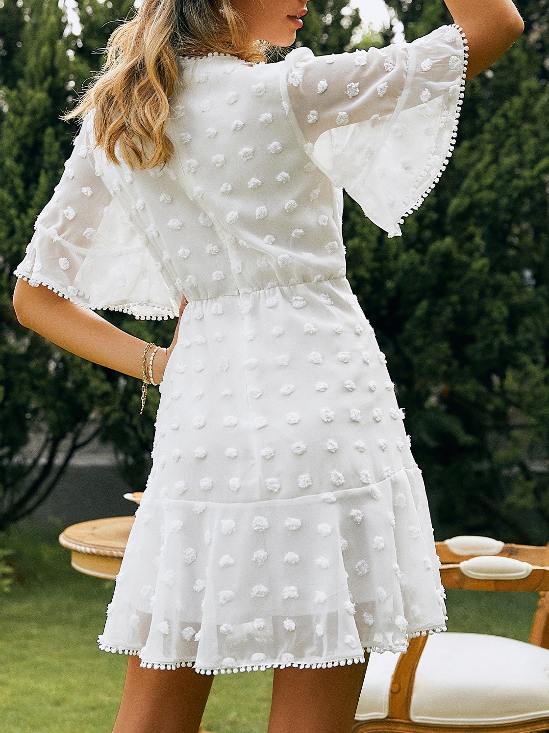 Polka Jacquard Dot Lace Fringed Dress