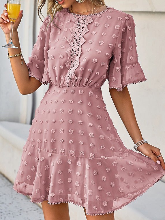 Polka Jacquard Dot Lace Fringed Dress
