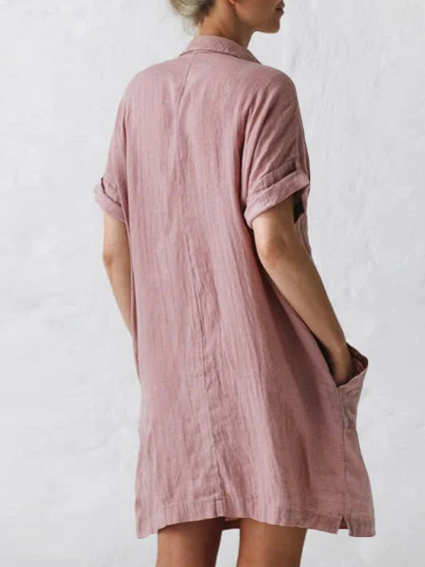 Short Lapel Sleeve Pocket Shirt Dress