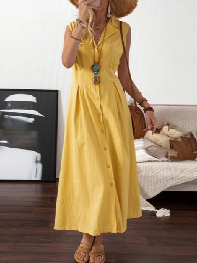 Lapel Retro Button Sleeveless Dress