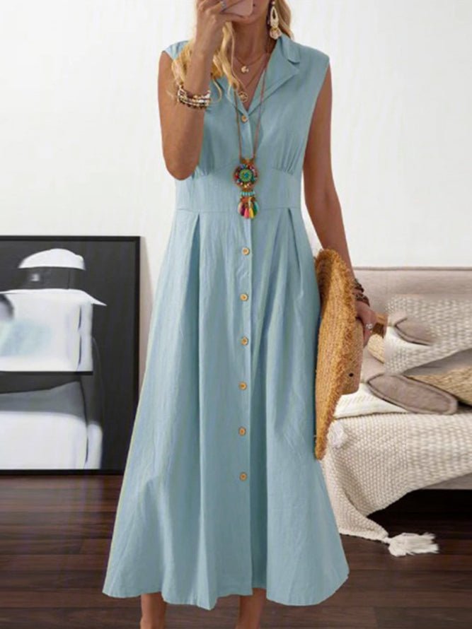 Lapel Retro Button Sleeveless Dress
