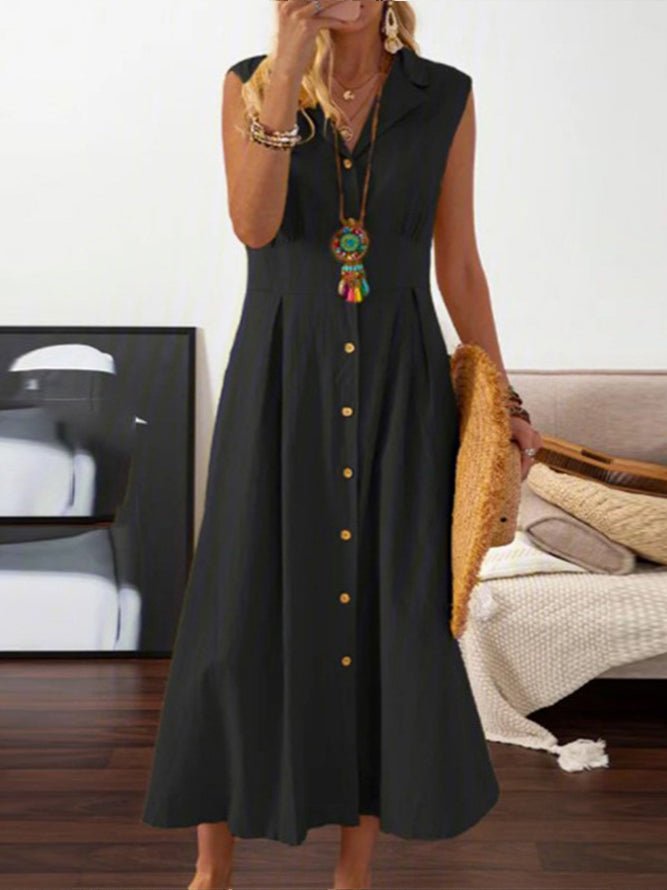 Lapel Retro Button Sleeveless Dress