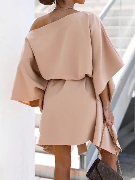 Off Loose Shoulder Belted Doll Sleeve Dress